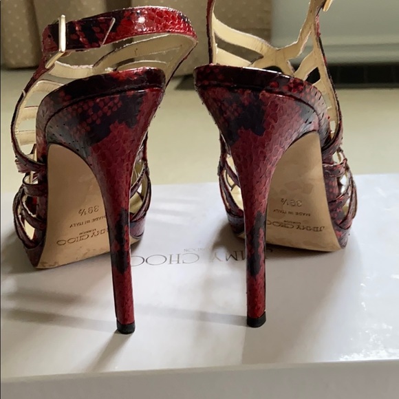 Jimmy Choo “Keenan” strappy red python cage sandal - Picture 7 of 15